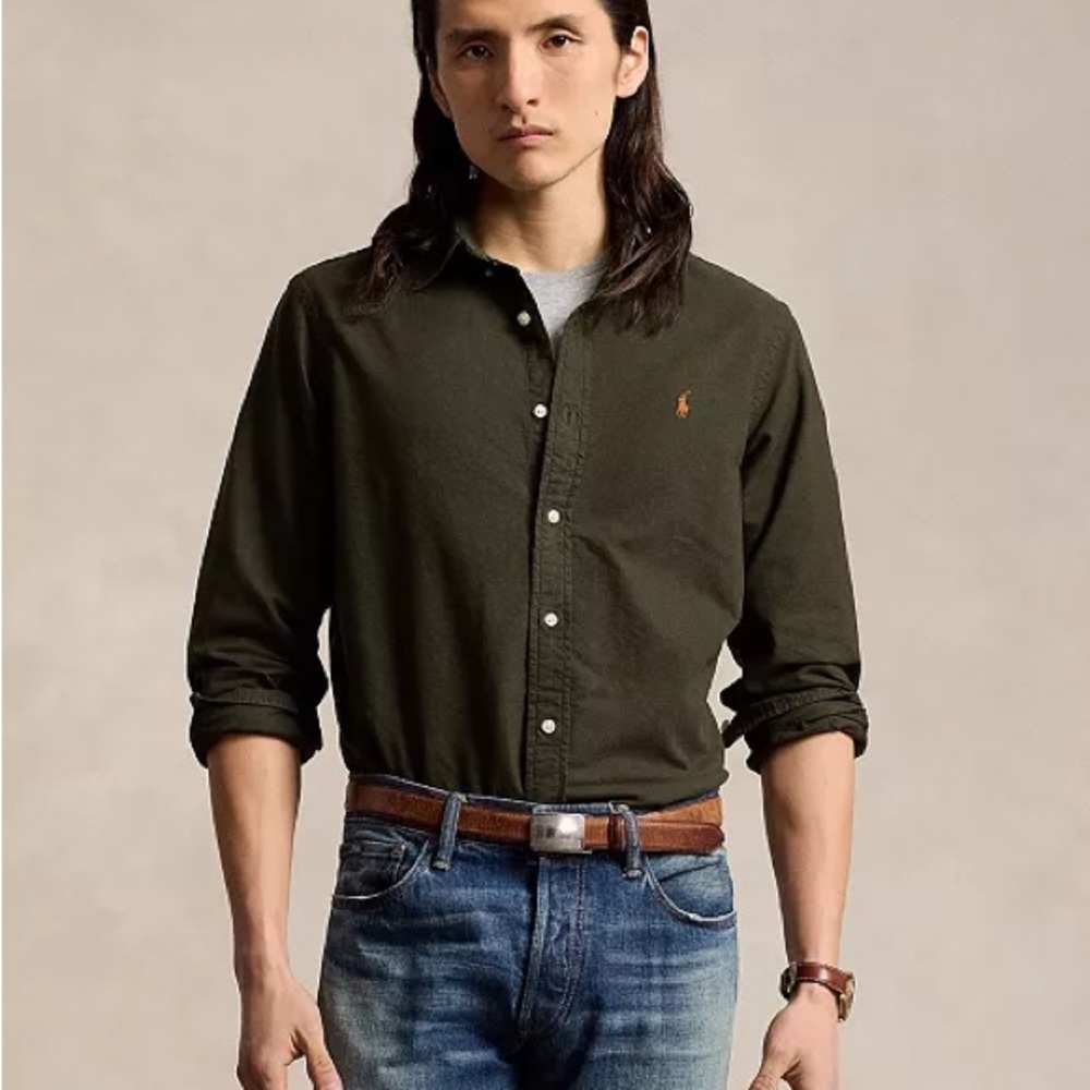 Polo Ralph Lauren Men's Garment-Dyed Oxford Shirt Dark Green button up medium